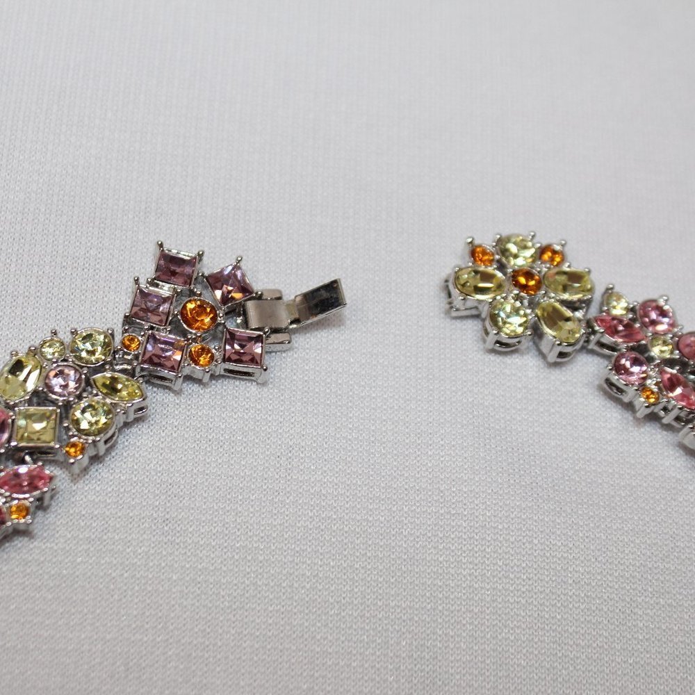 Nolan Miller Multi-Color Floral Crystal and Silver Necklace - Picture 6 of 13